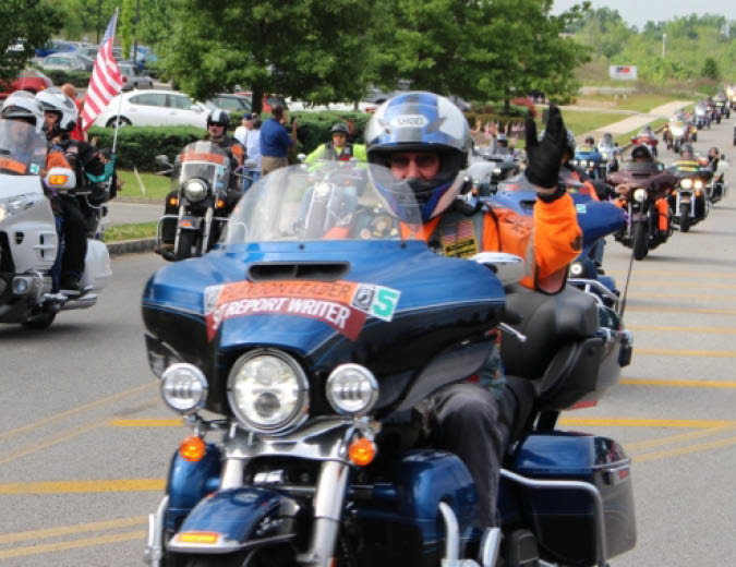 Riders enter Cookeville city limits on their way to Washington D.C. on Memorial Day in efforts to bring awareness to military veterans killed or missing in action.